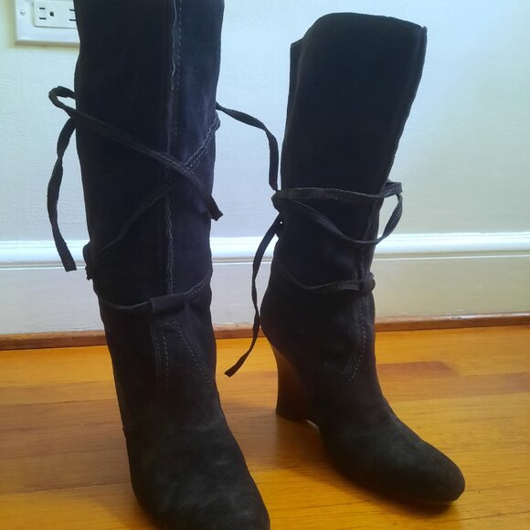 Nine West PIAZZR suede wedge boots with ties - size 8 - Picture 3 of 7